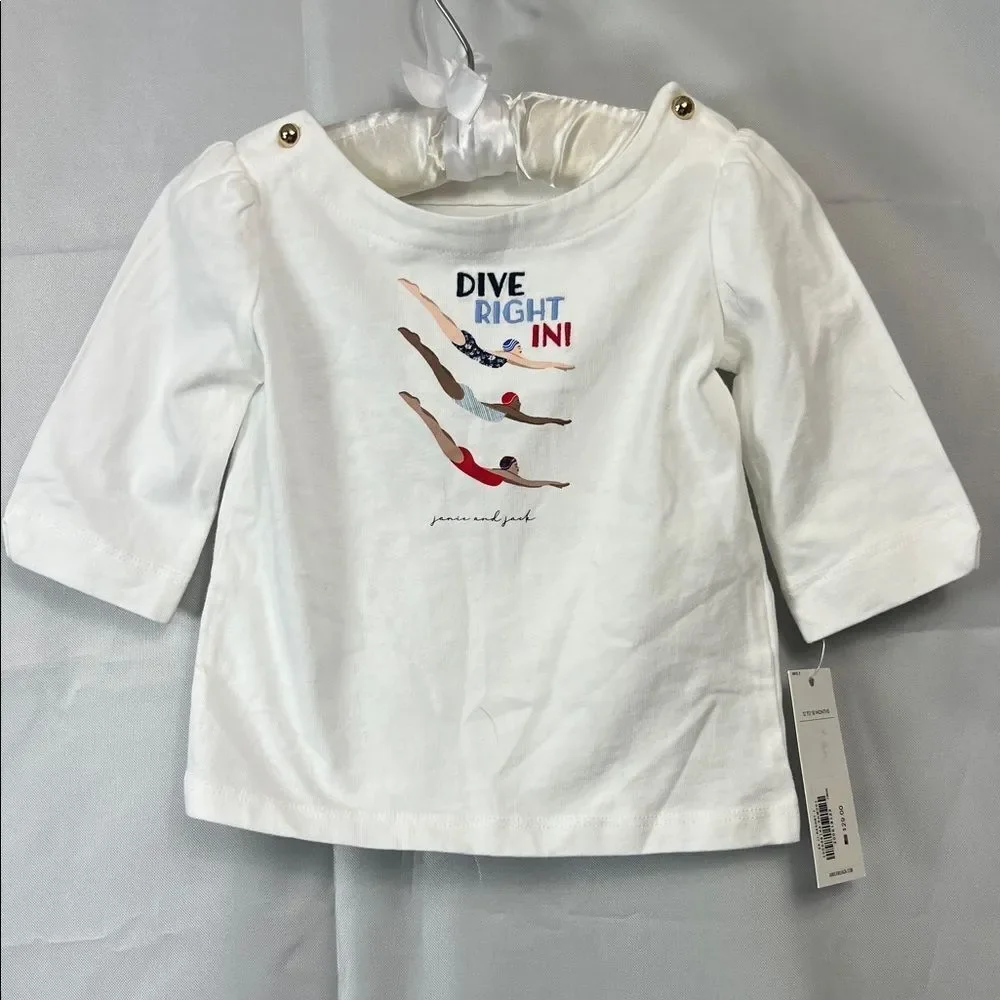 Janie and Jack White embroidered Dive Right In Tee size 12-18 months NWT